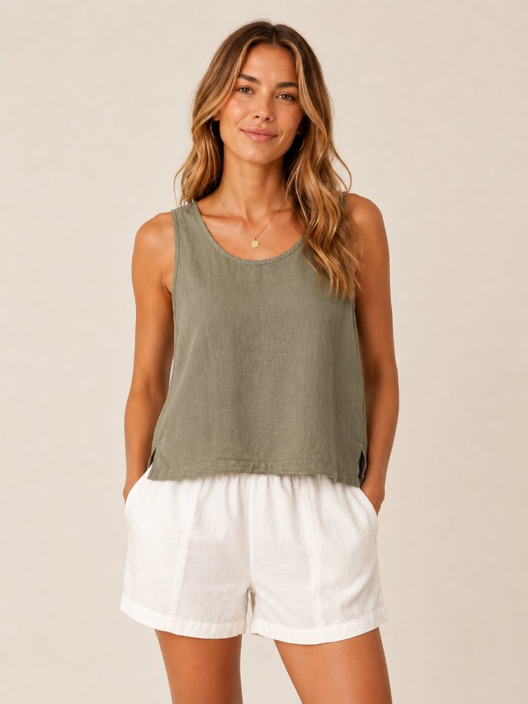 Parachute Olive Linen Scoop Neck Tank